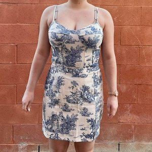 Matching blue, white chateau toile two piece set